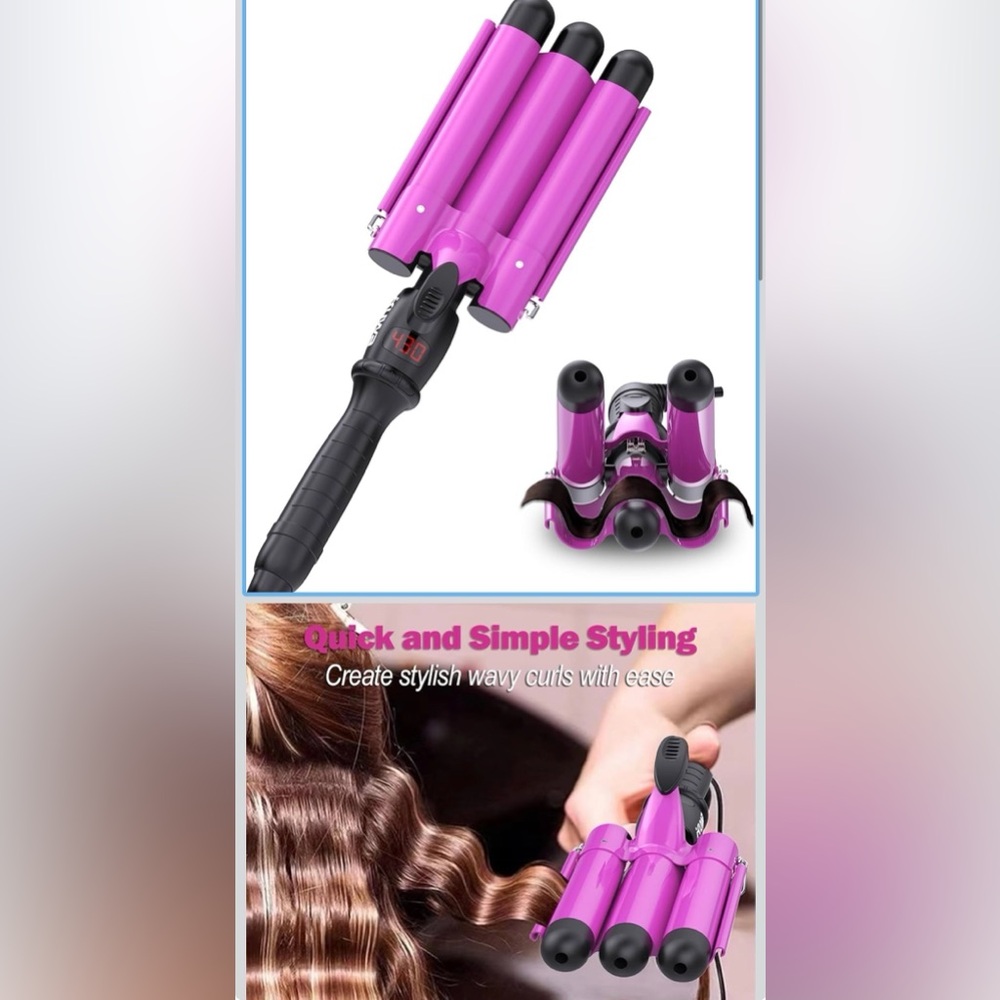 Pink Hair Styling Three Barrel Curling Iron with Fast Heating